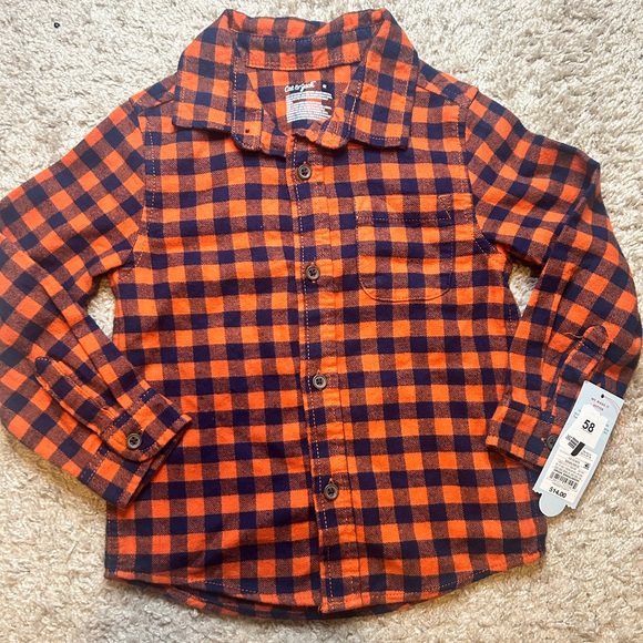 Cat & Jack Kids Orange and Navy Checkered Shirt - Picture 1 of 2